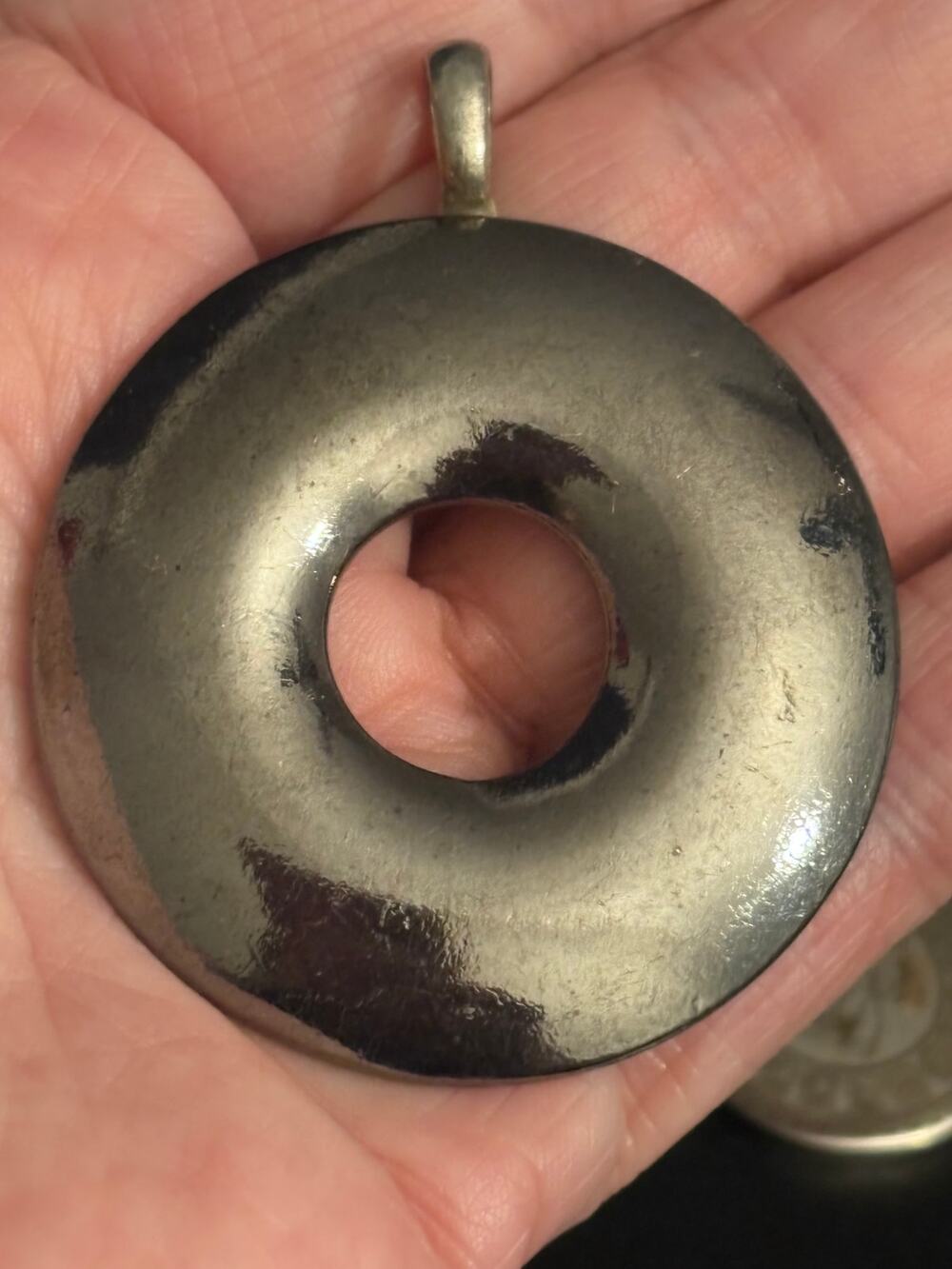 Vintage Silver Tone Donut Circle Pendant